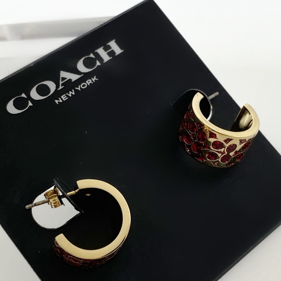Coach Huggie Earrings Glitter Red/Gold - Picture 5 of 6